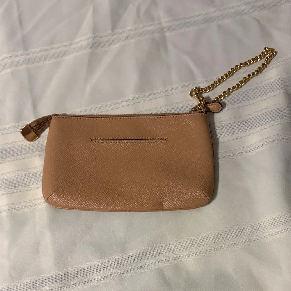 Coach Beige Leather Wristlet with Gold Chain - Picture 2 of 3